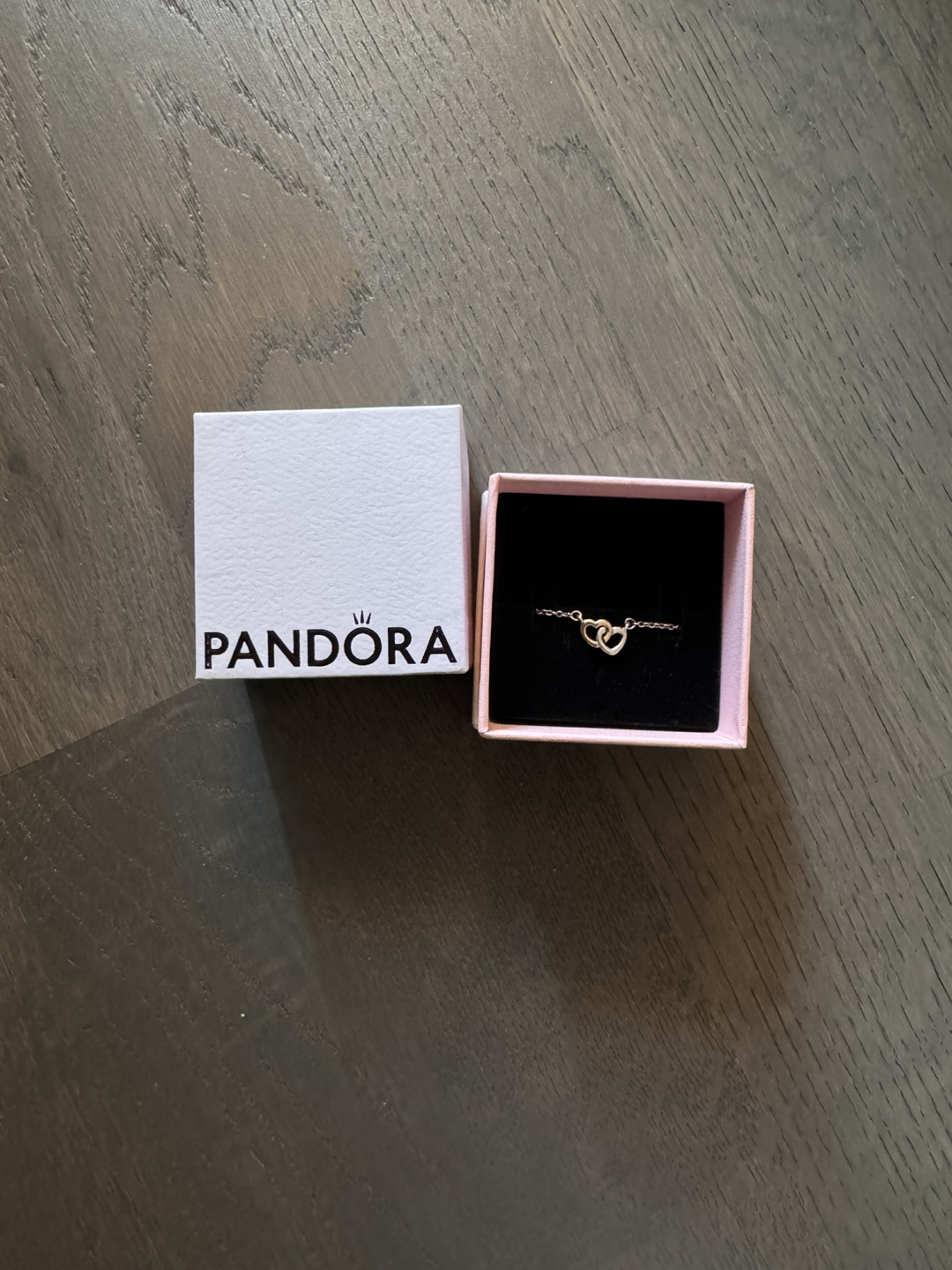 Pandora Silver-Gold Double Heart Necklace with Box