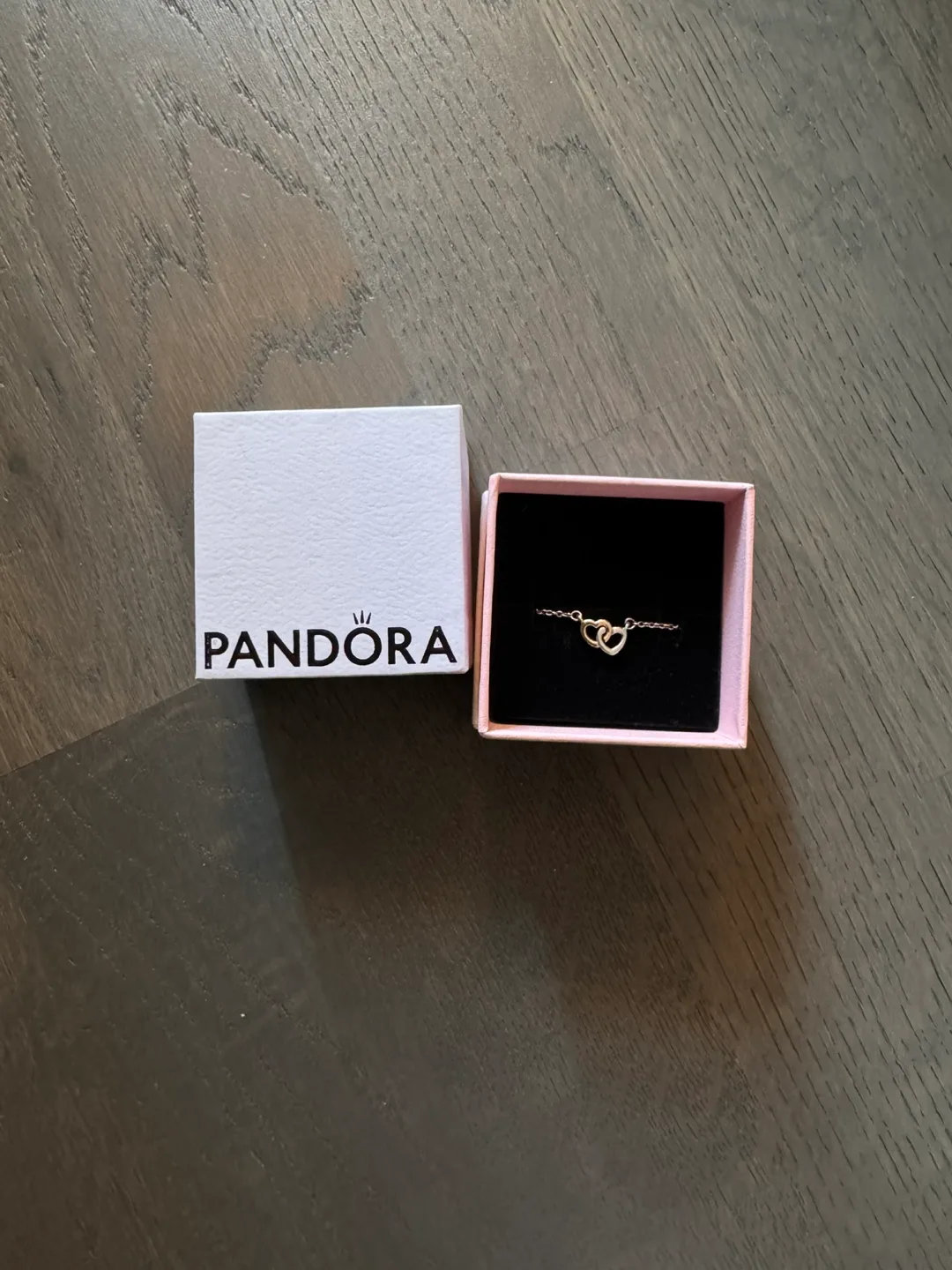 Pandora Silver-Gold Double Heart Necklace with Box thumbnail