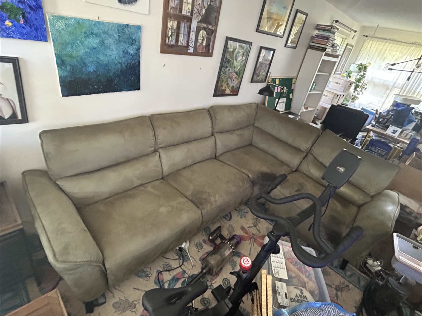 FREE TO COLLECT - Electric Recliner Sectional - Olive Green Velv