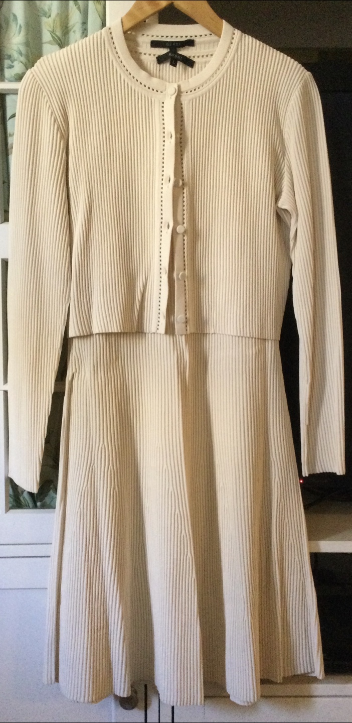 Gucci Cream Ribbed Knit Dress & Cardigan Set