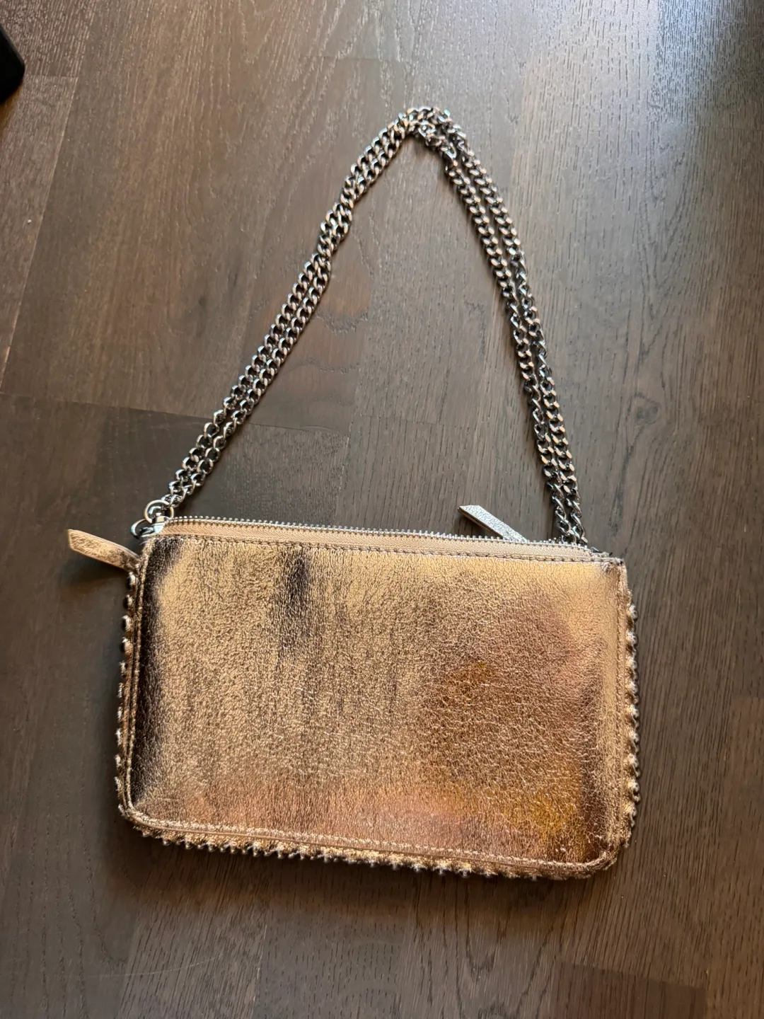 Zara Gold Metallic Clutch with Chain thumbnail