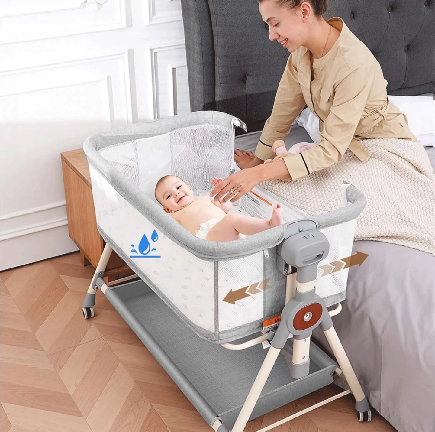 3 in 1 Baby Bassinets Bedside Sleeper & Rocking, 6 Height Adjust thumbnail