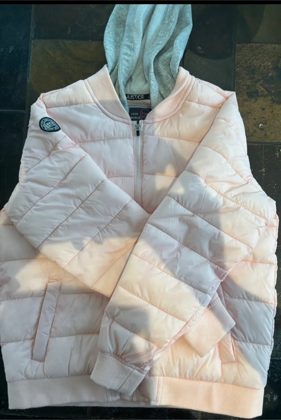 Justice Light Pink Puffer Jacket with Hood thumbnail