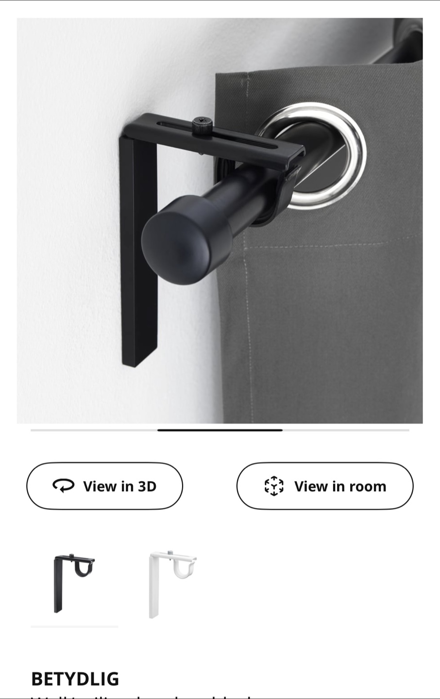 IKEA HUGAD Curtain Rod & BETYDLIG Wall Bracket - Black - photo 5