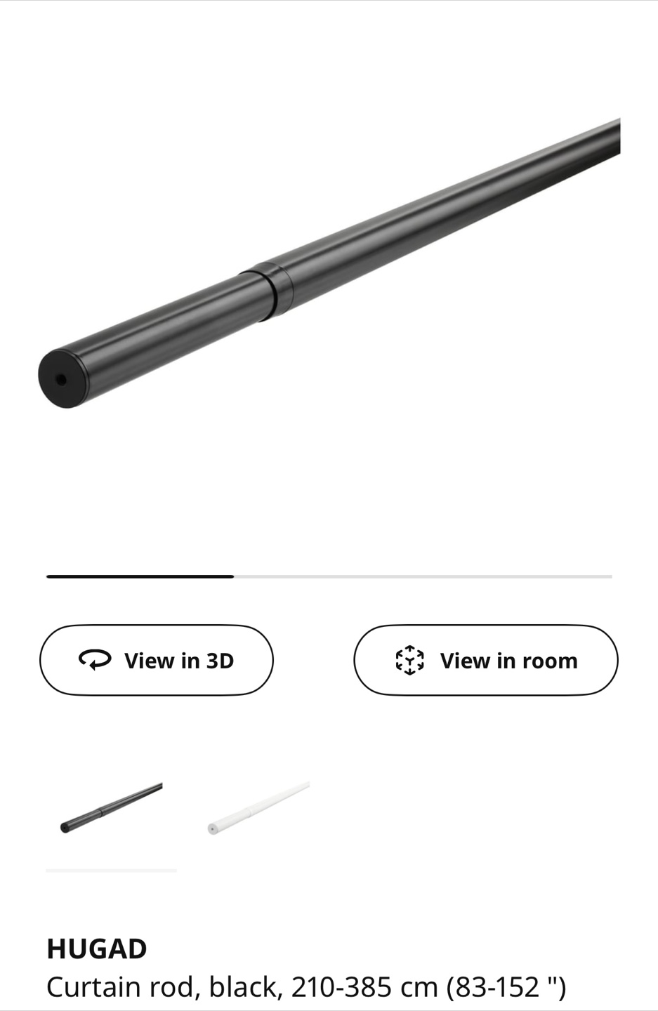 IKEA HUGAD Curtain Rod & BETYDLIG Wall Bracket - Black - photo 2