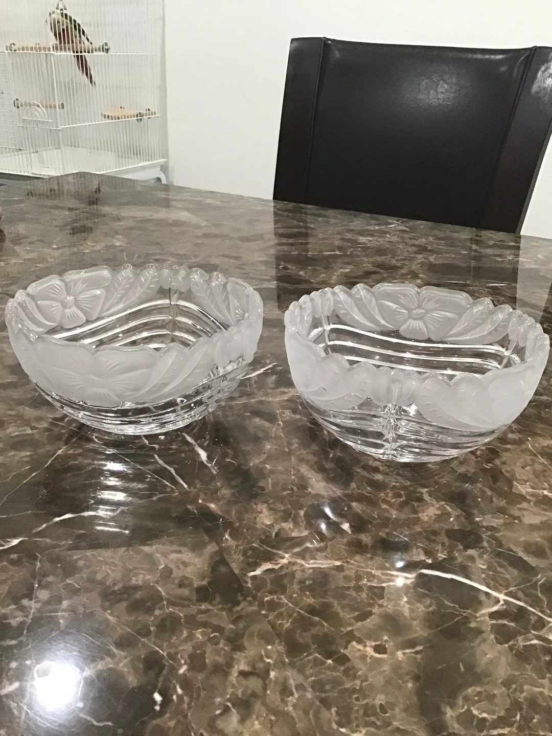 Two Glass Bowls with Floral Design set of 2 thumbnail