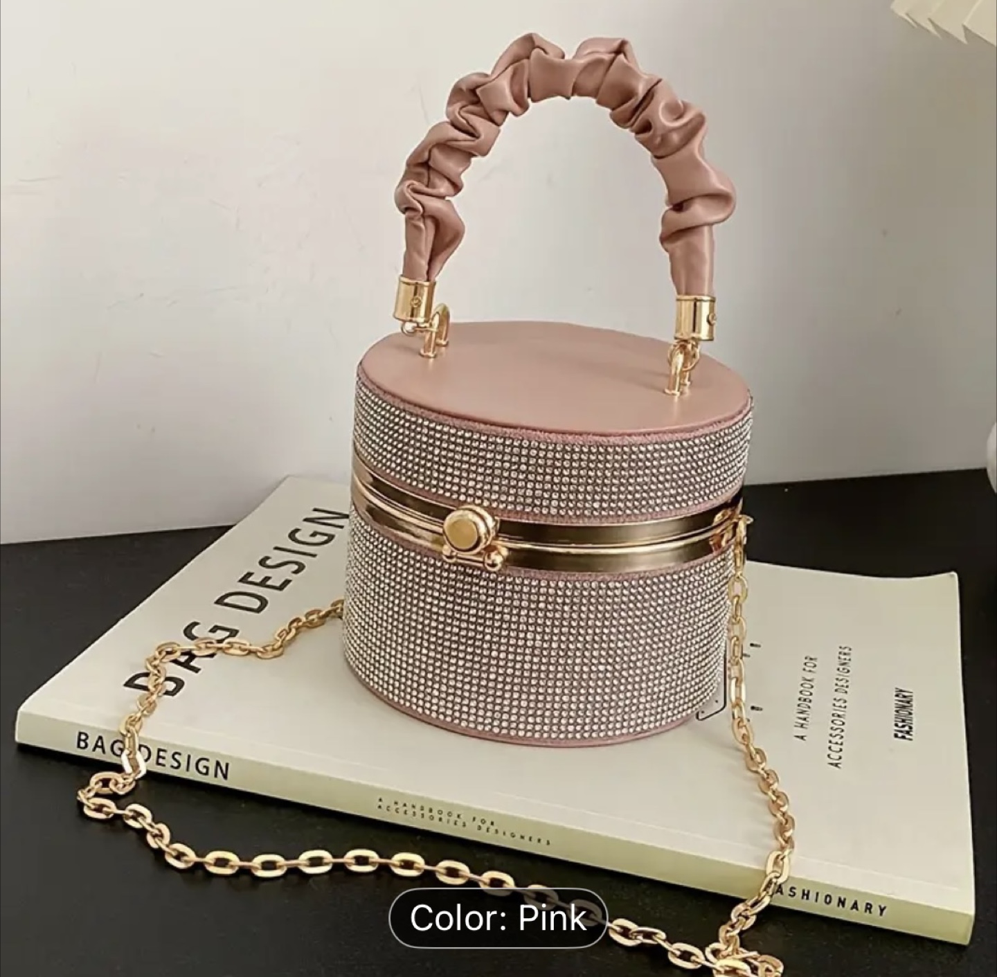 Pink Rhinestone Cylinder Bag
