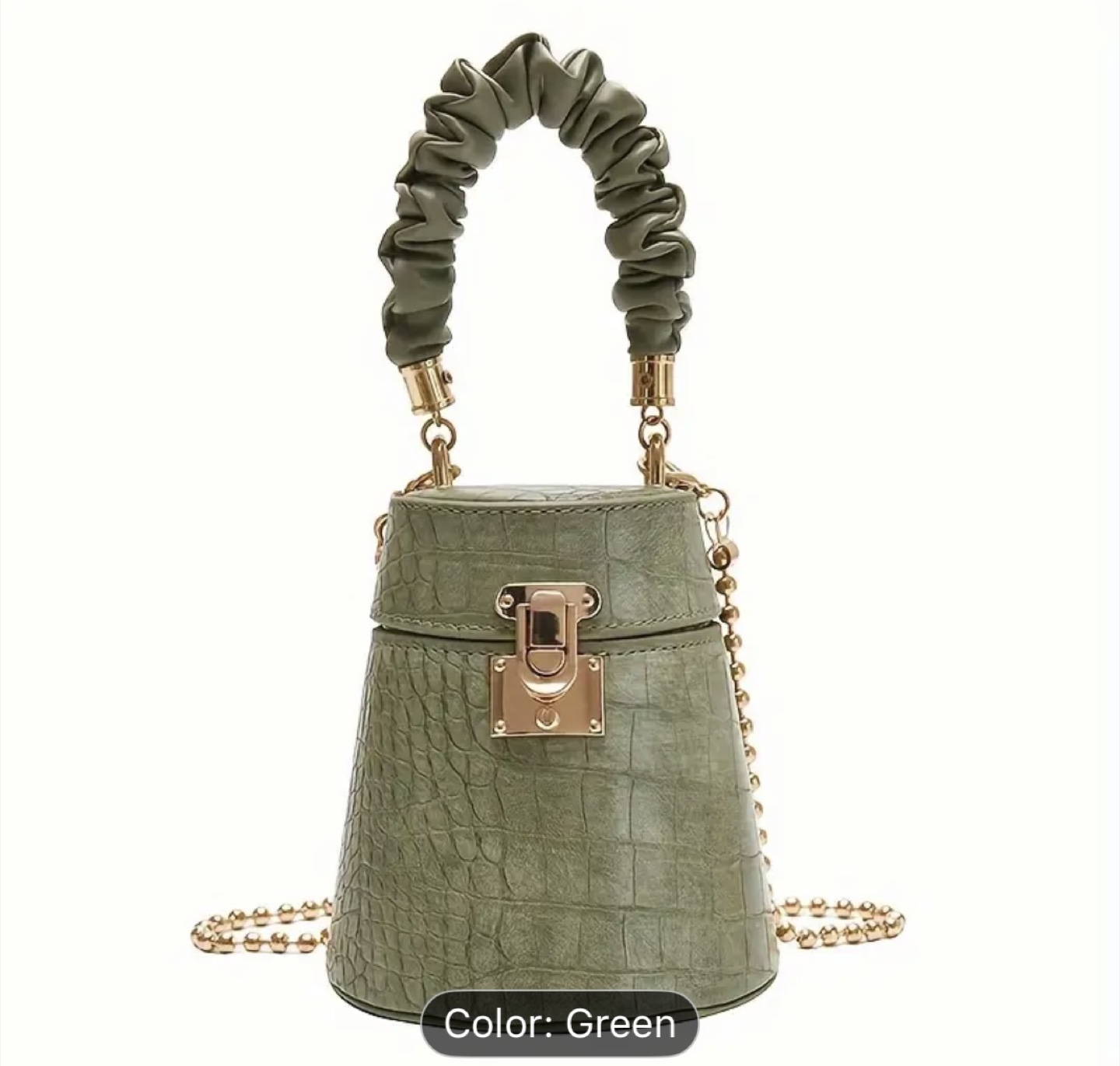 Green Bucket Bag with Chain Strap