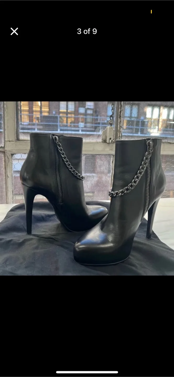 AllSaints Black Leather Heeled Boots with chain size 8.5 thumbnail