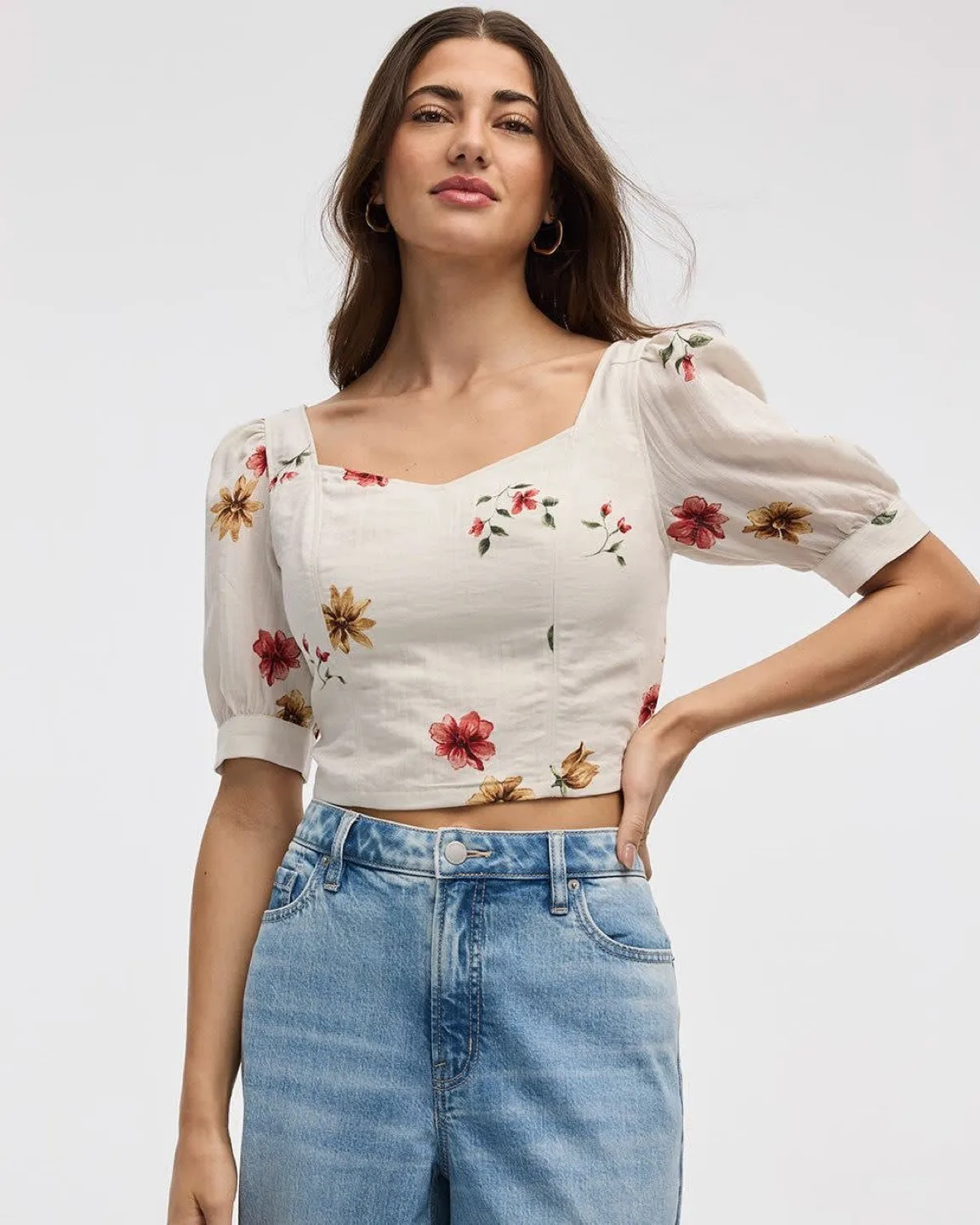 Reitmans Short-Puffy-Sleeve Bustier Top with Sweetheart Neckline thumbnail