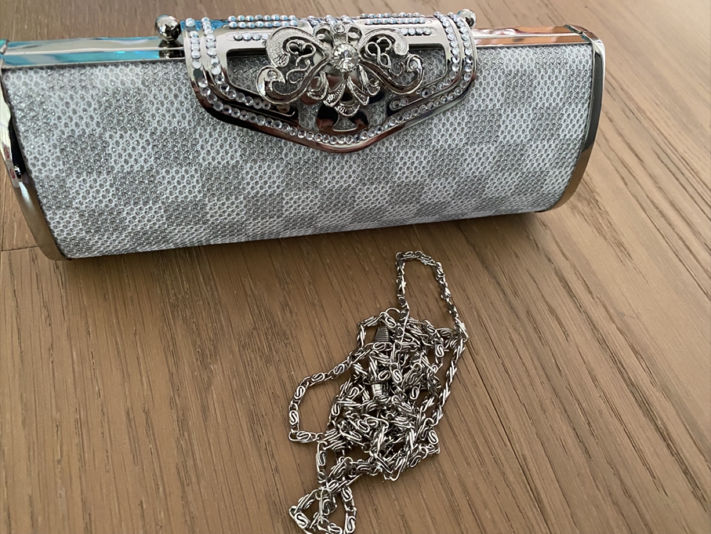 Silver Embellished Clutch with Chain Strap - photo 3