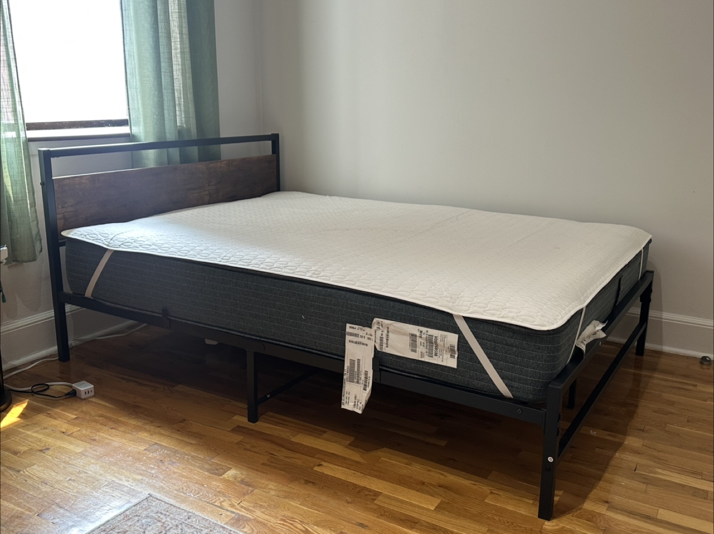 Black Metal Bed Frame with Wood Headboard (Queen) - photo 2