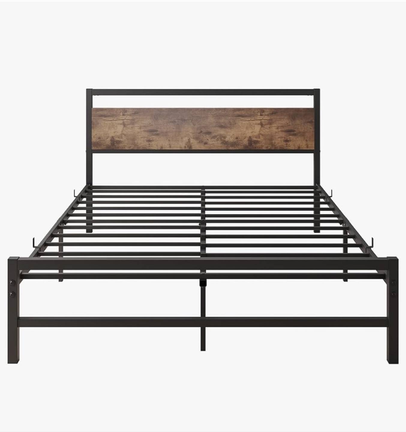 Black Metal Bed Frame with Wood Headboard (Queen)