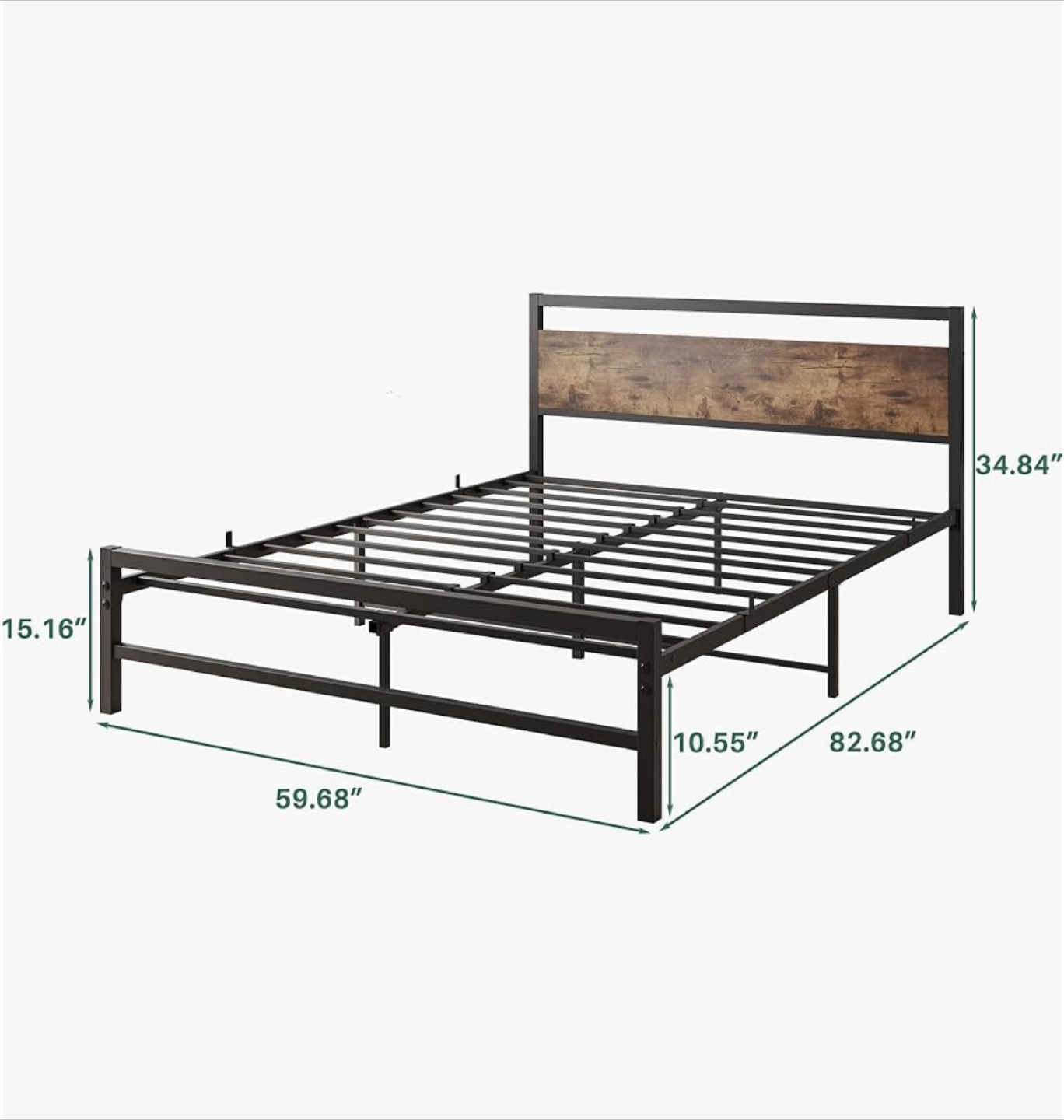 Black Metal Bed Frame with Wood Headboard (Queen) - photo 5