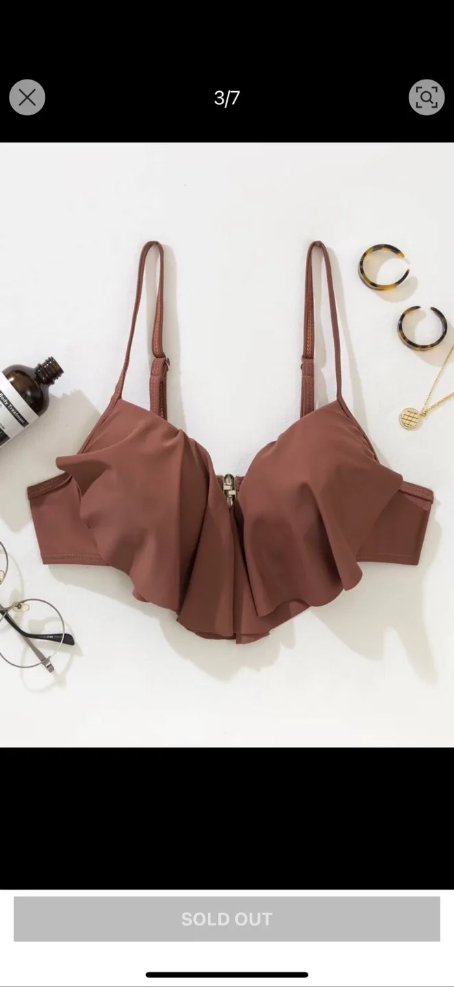 Brown Ruffle Bikini Top - Size M thumbnail