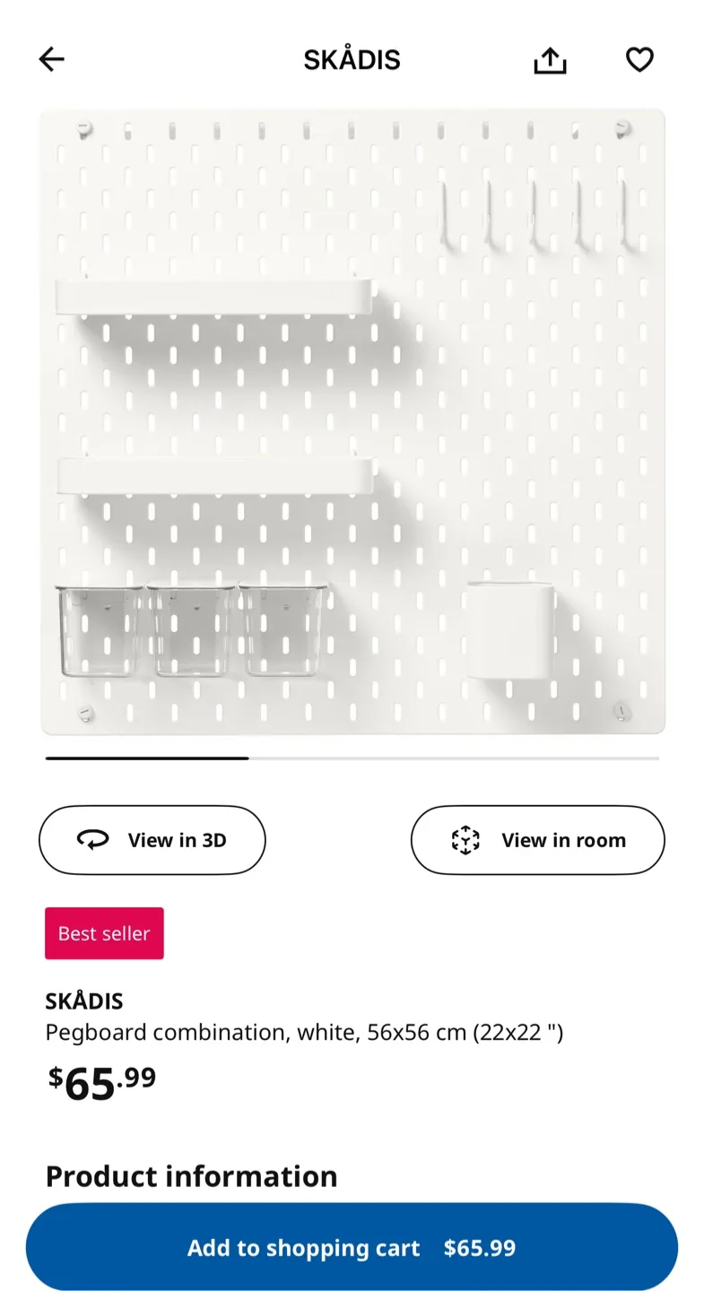 IKEA SKÅDIS Pegboard Combination, White, 56x56 cm thumbnail