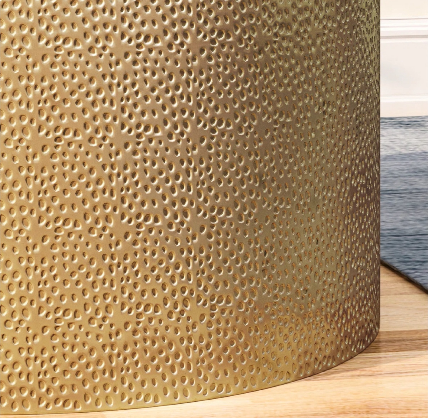 Gold iron hammered drum coffee table - photo 3