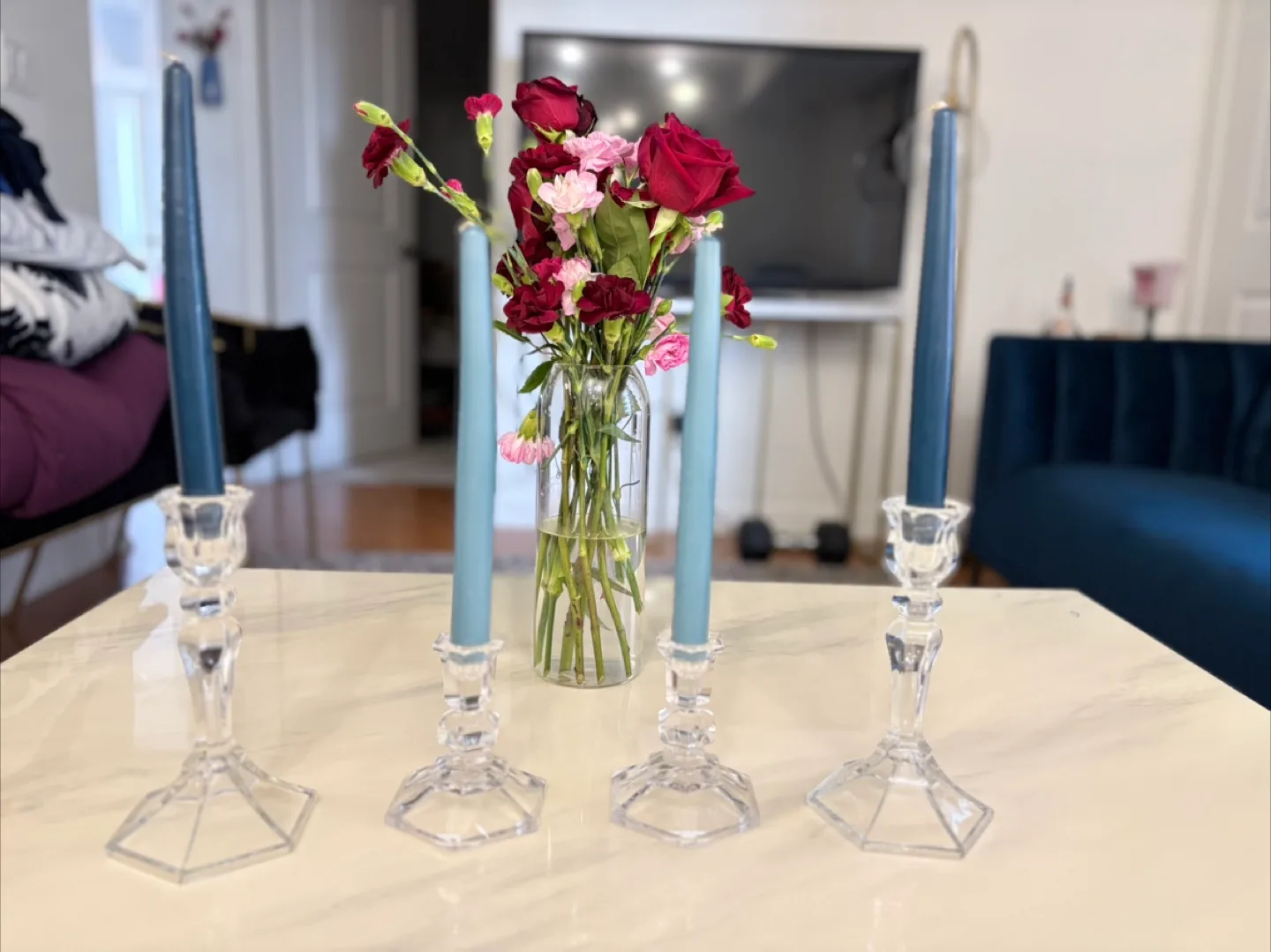 Candlestick Holders with Blue Candles image indicator(4)