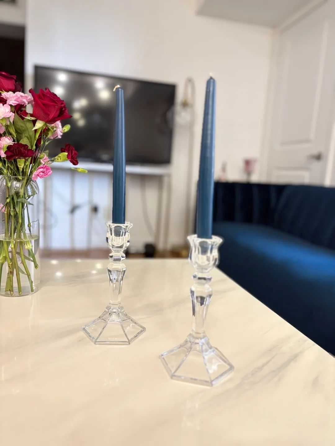 Candlestick Holders with Blue Candles image indicator(3)