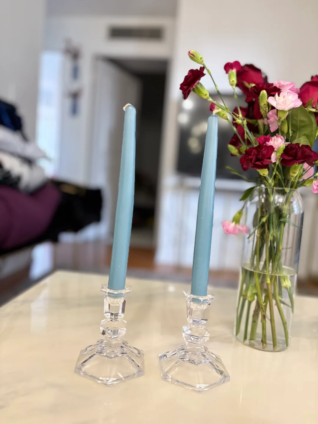 Candlestick Holders with Blue Candles image indicator(2)