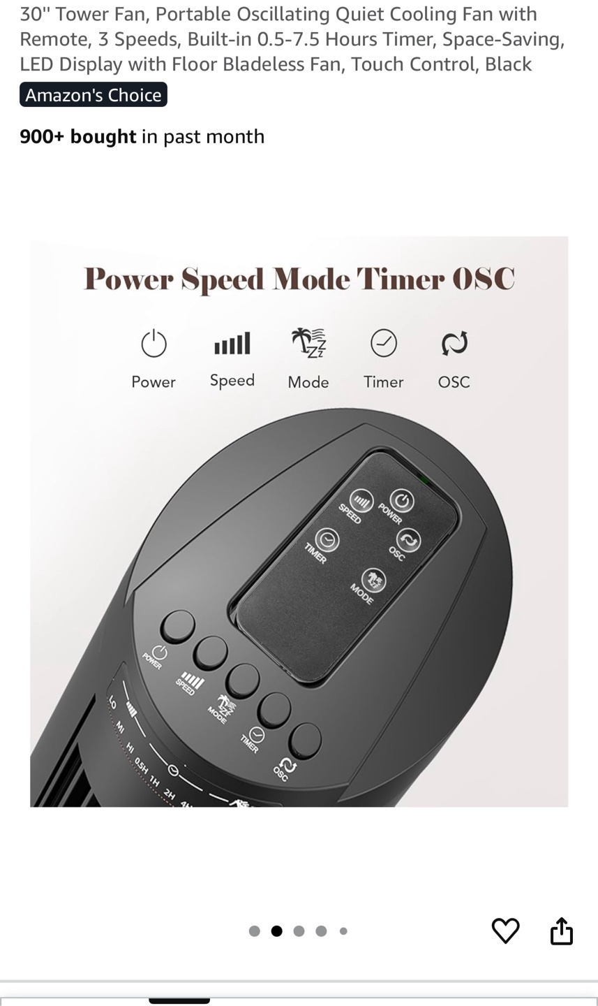 30" Tower Fan with Remote, Black - photo 2
