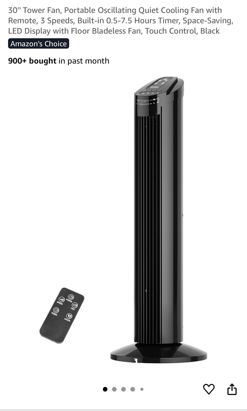 30" Tower Fan with Remote, Black