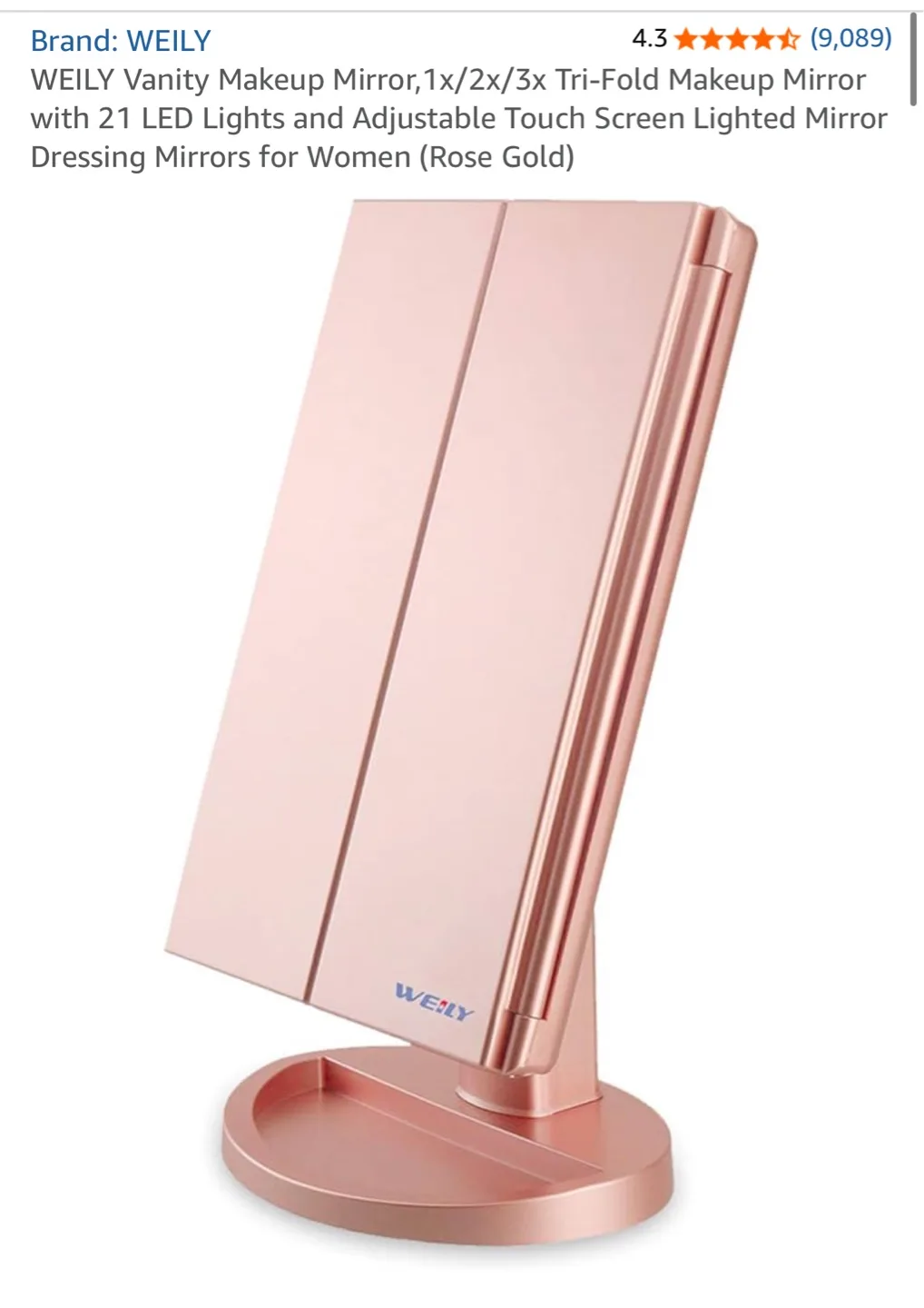 Rose Gold Tri-Fold Vanity Makeup Mirror thumbnail
