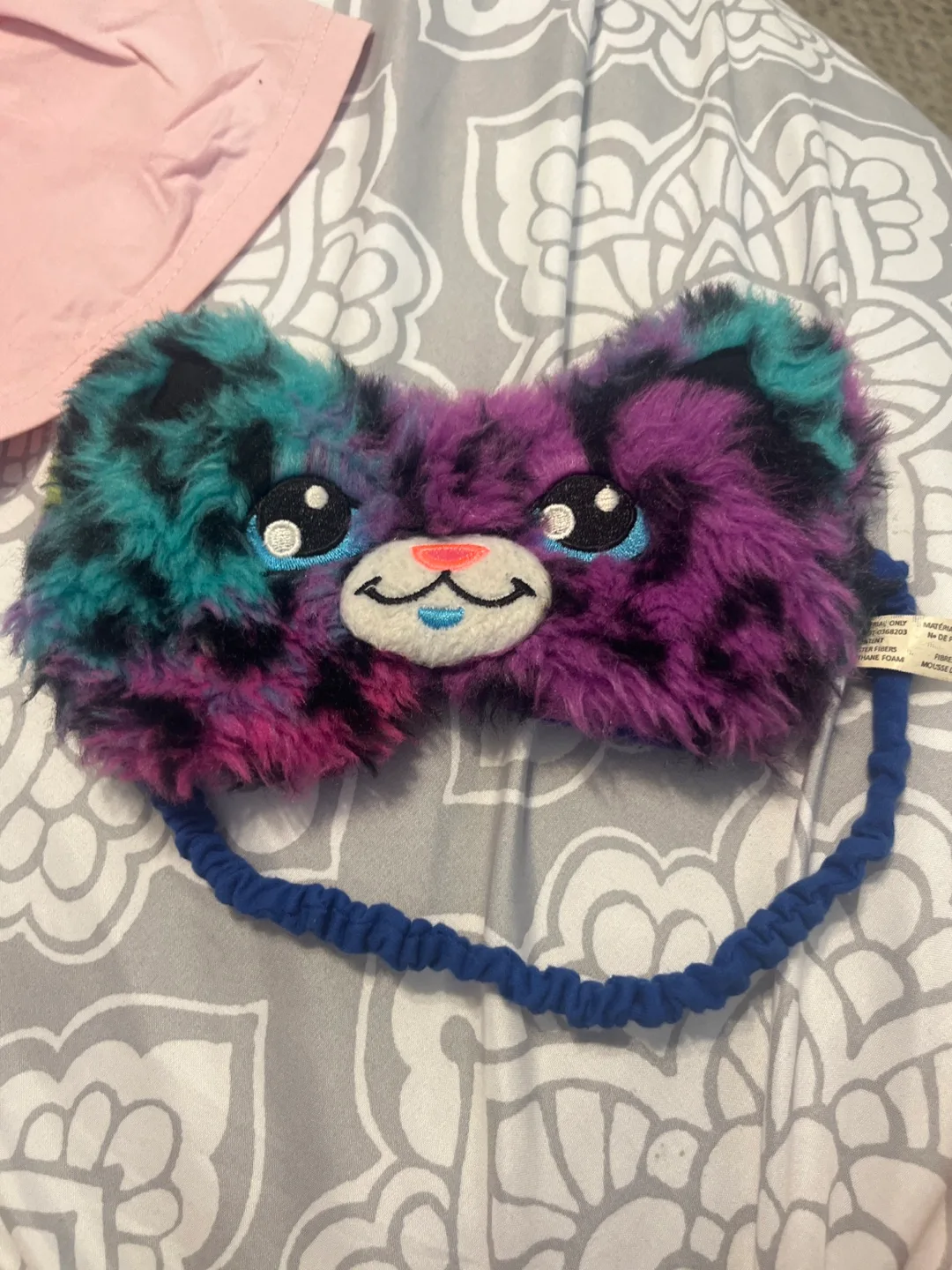 Fuzzy Animal Sleep Mask - Purple black and Teal thumbnail
