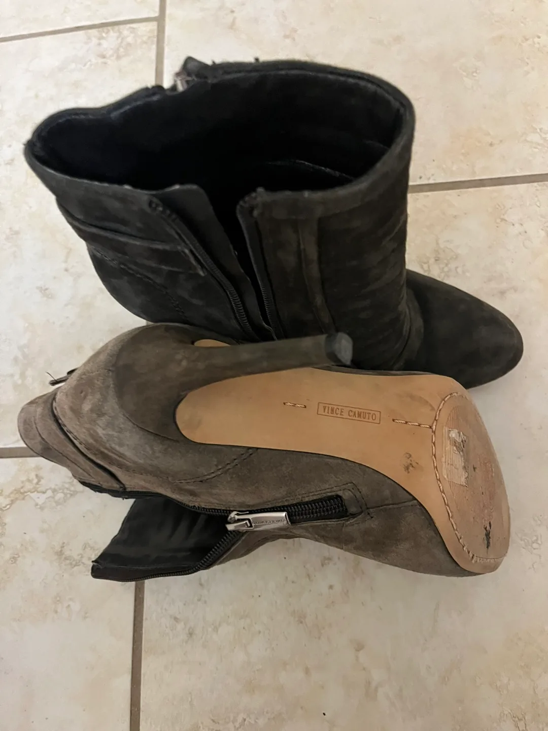 Vince Camuto Grey Suede Ankle Boots, Size 7.5 image indicator(3)