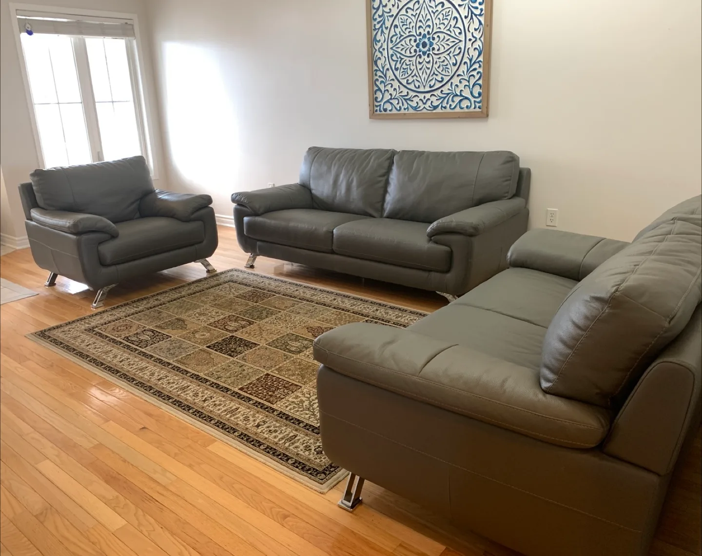 Modern 3-Piece Gray Faux Leather Sofa Set 🧡 thumbnail