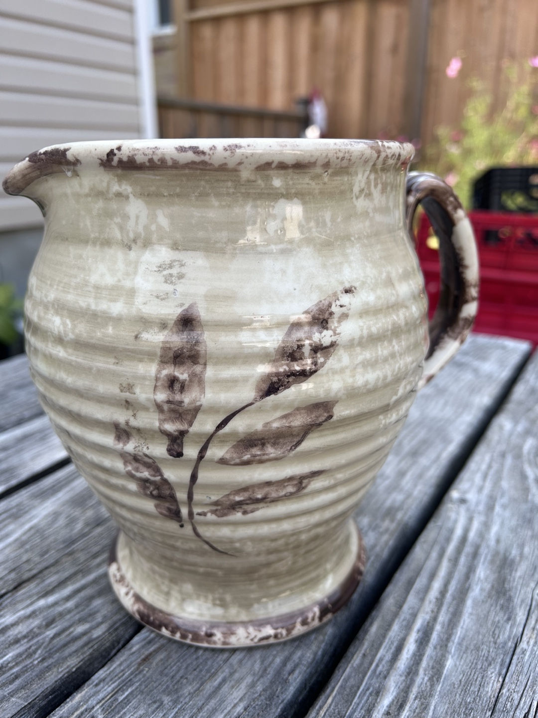 Ceramic Pitcher with Leaf Design