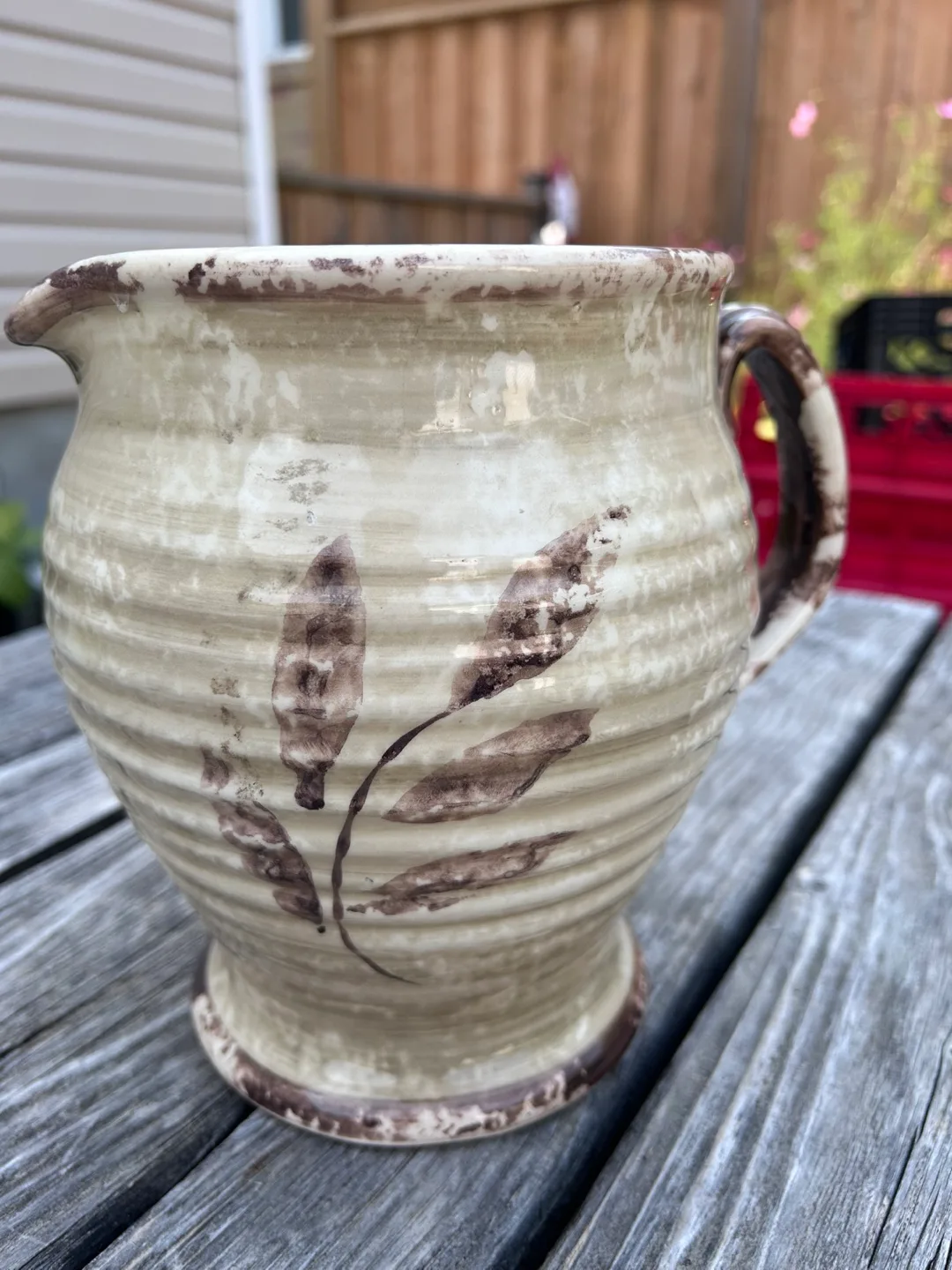 Ceramic Pitcher with Leaf Design thumbnail