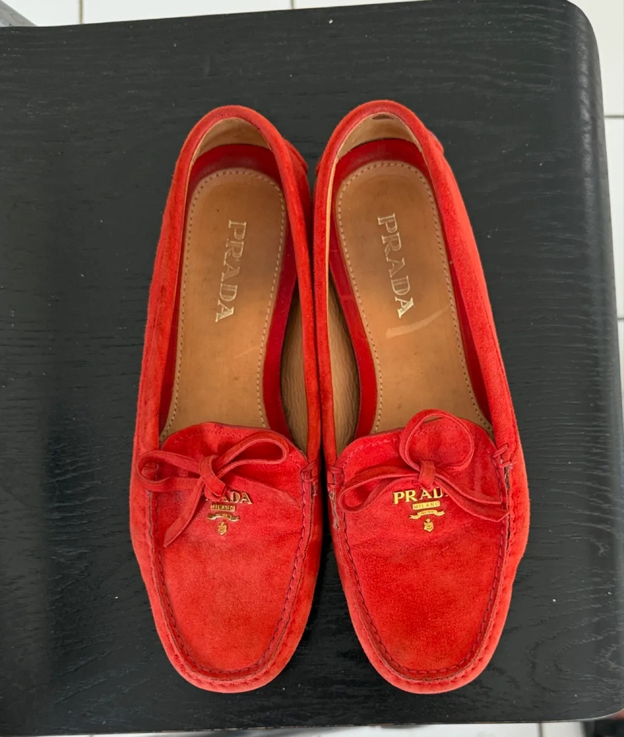 Prada Red Suede Loafers Size 36.5 thumbnail