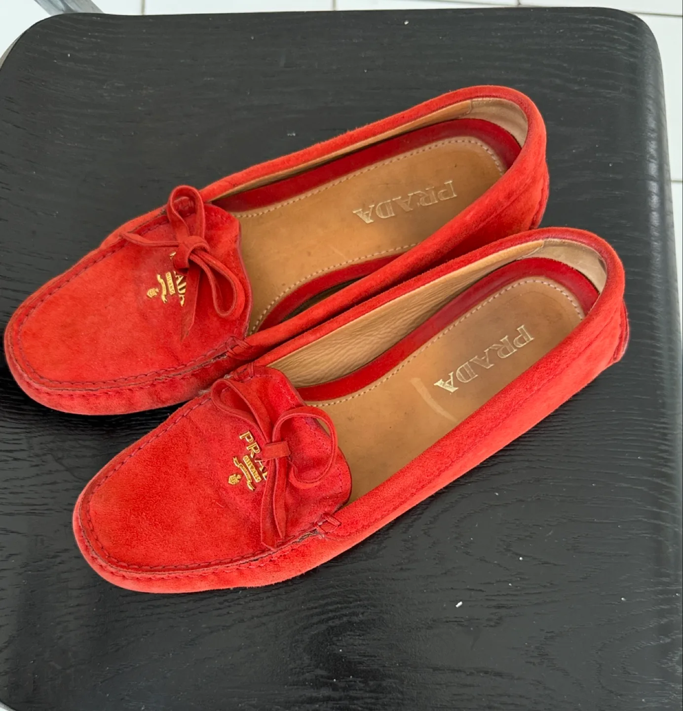 Prada Red Suede Loafers Size 36.5 image indicator(2)