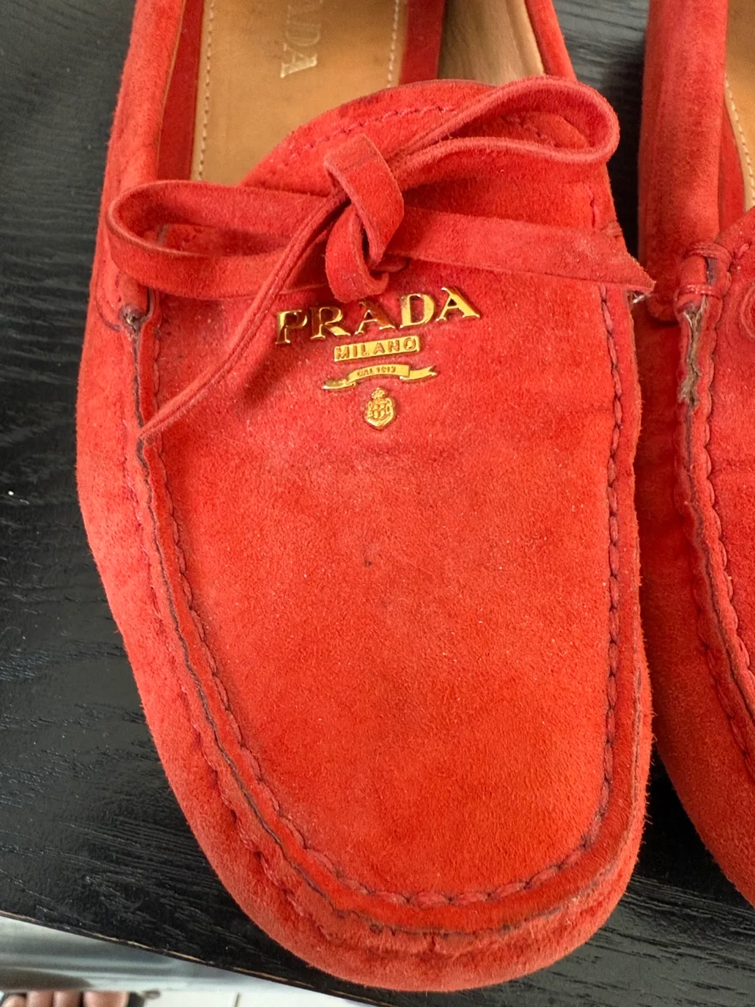 Prada Red Suede Loafers Size 36.5 image indicator(3)