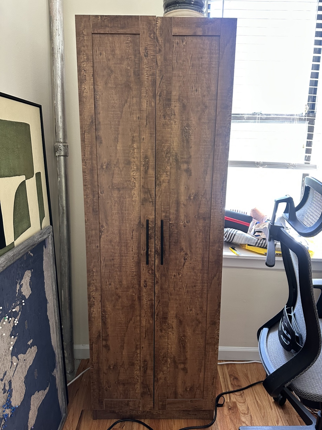 Tall Brown Wooden Storage Cabinet