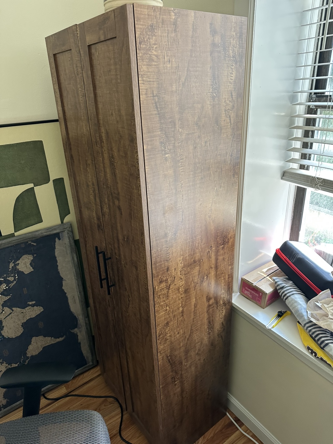 Tall Brown Wooden Storage Cabinet - photo 5