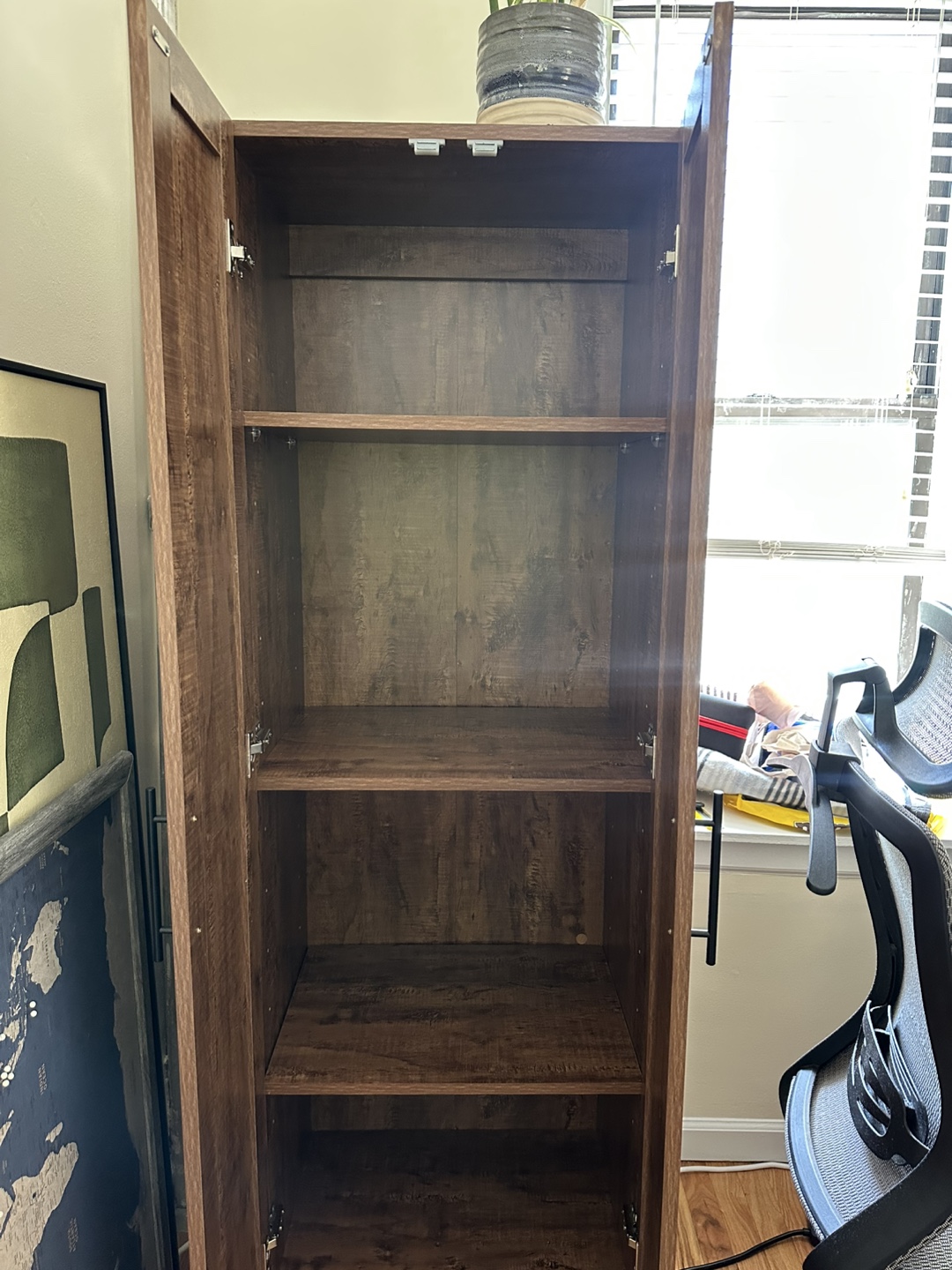 Tall Brown Wooden Storage Cabinet - photo 2