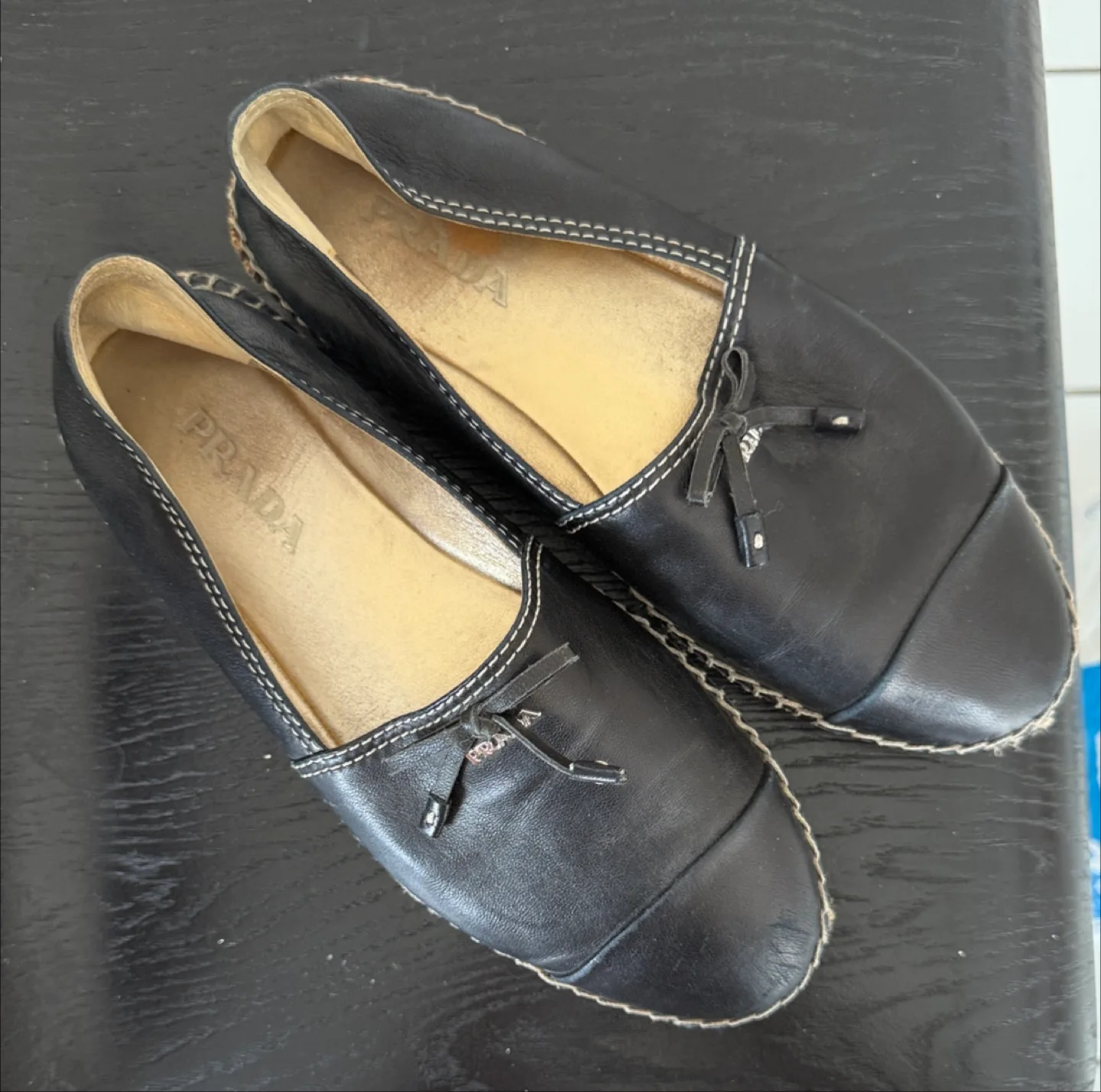 Prada Black Leather Espadrille Flats - Size 36 thumbnail