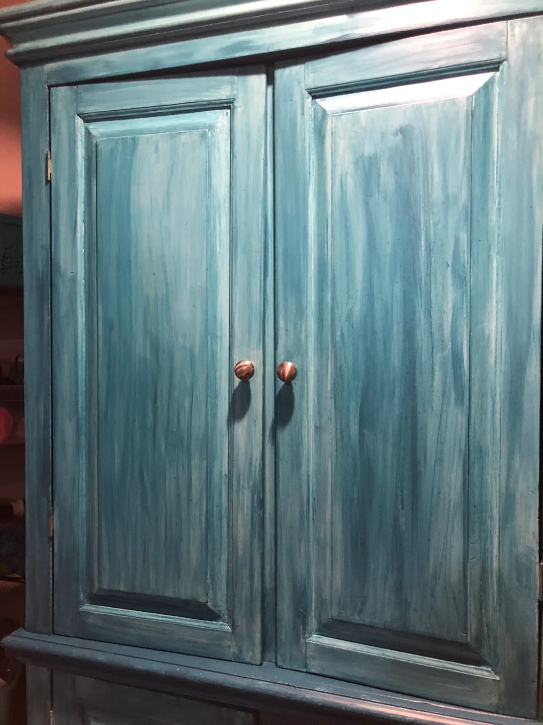 Vintage turquoise Painted Cabinet with Drawers image indicator(3)