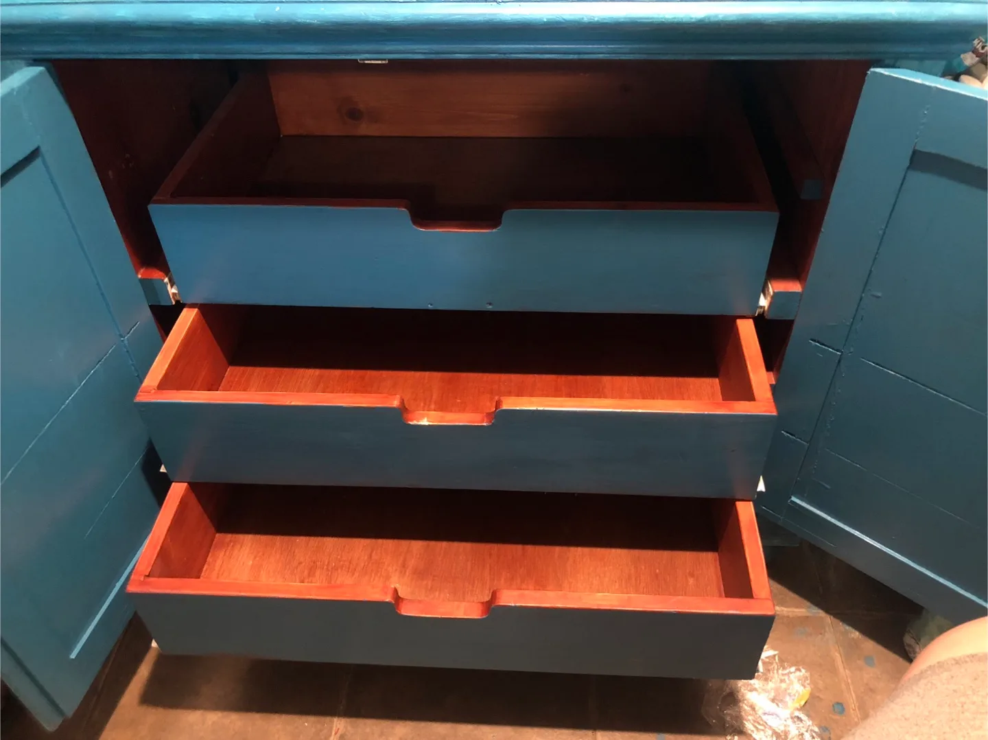 Vintage turquoise Painted Cabinet with Drawers image indicator(5)