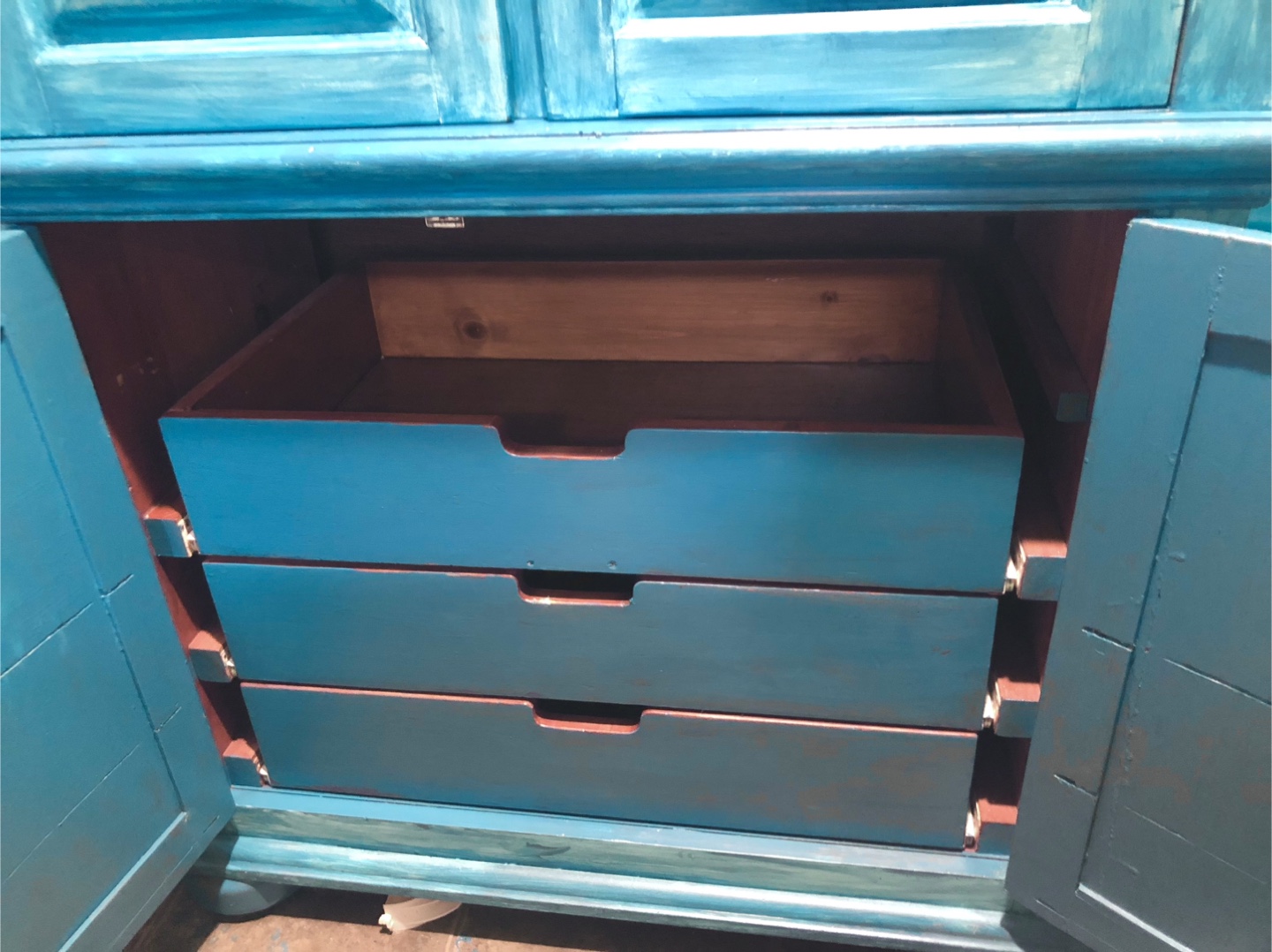 Vintage turquoise Painted Cabinet with Drawers - photo 4
