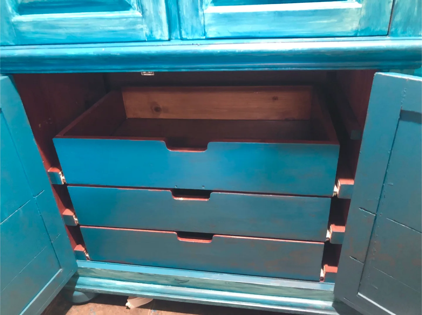 Vintage turquoise Painted Cabinet with Drawers image indicator(4)