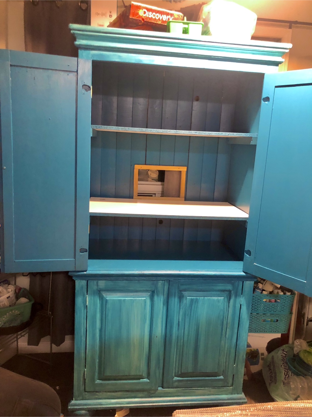 Vintage turquoise Painted Cabinet with Drawers - photo 2
