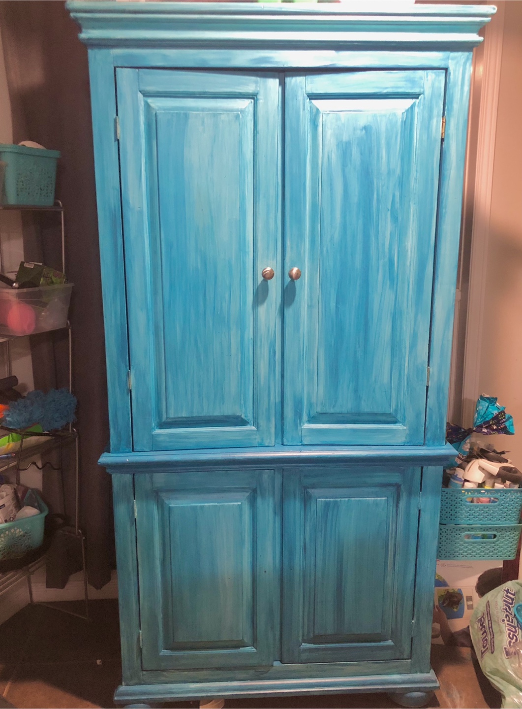 Vintage turquoise Painted Cabinet with Drawers