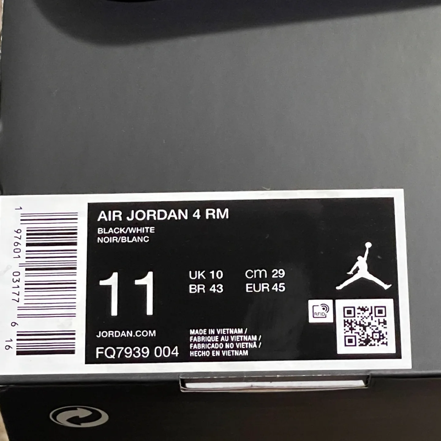 Nike Air Jordan 4 RM Black/White, Size 11 thumbnail