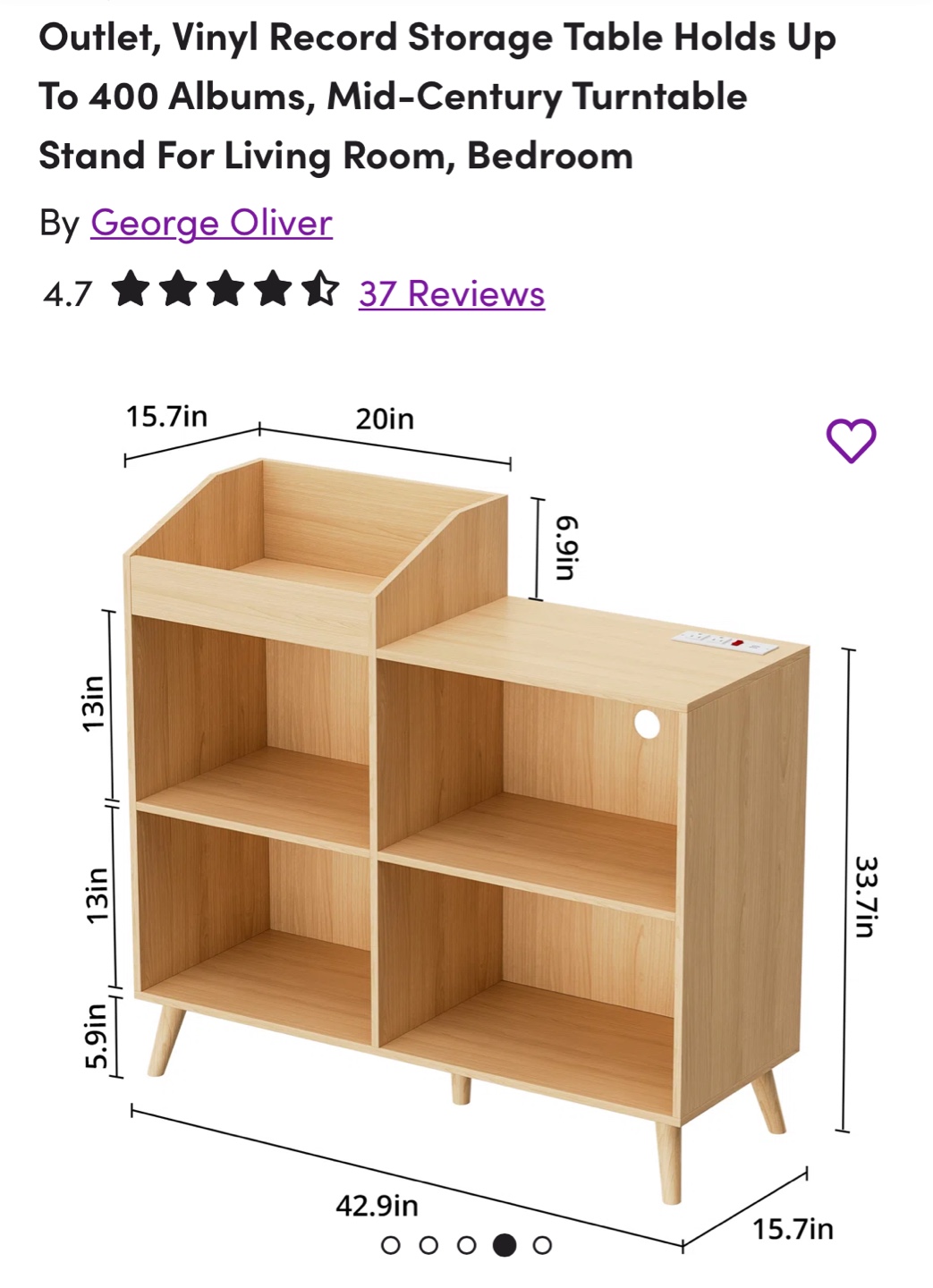 George Oliver Vinyl Record Storage Table - photo 2