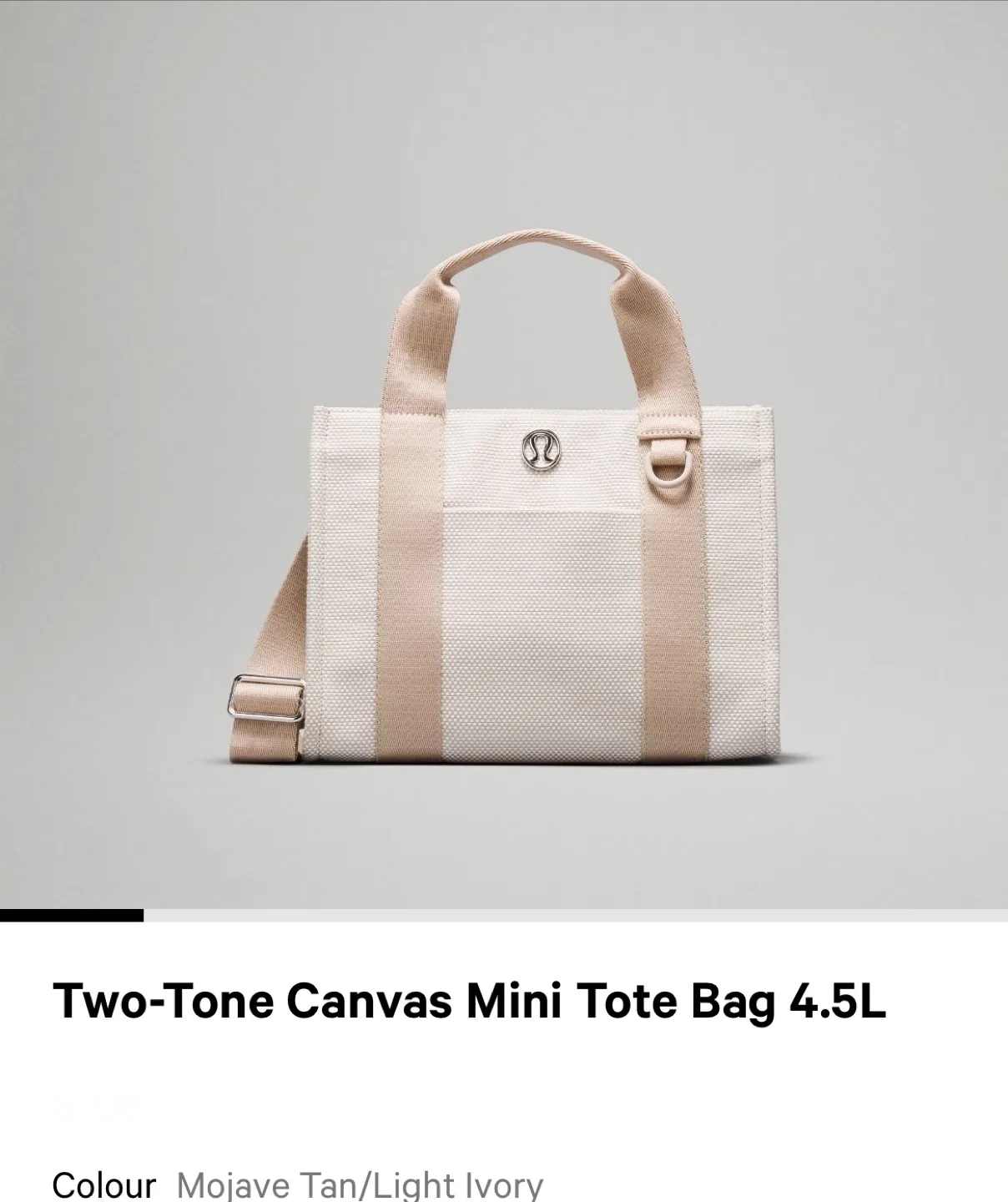 *New** Lululemon Ivory/Beige 2 tone canvas mini Tote Bag image indicator(6)