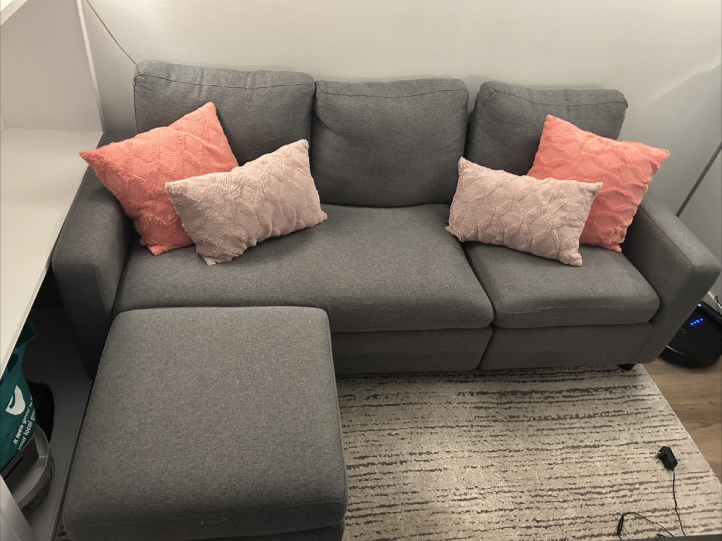 Gray Sofa Couch with Ottoman