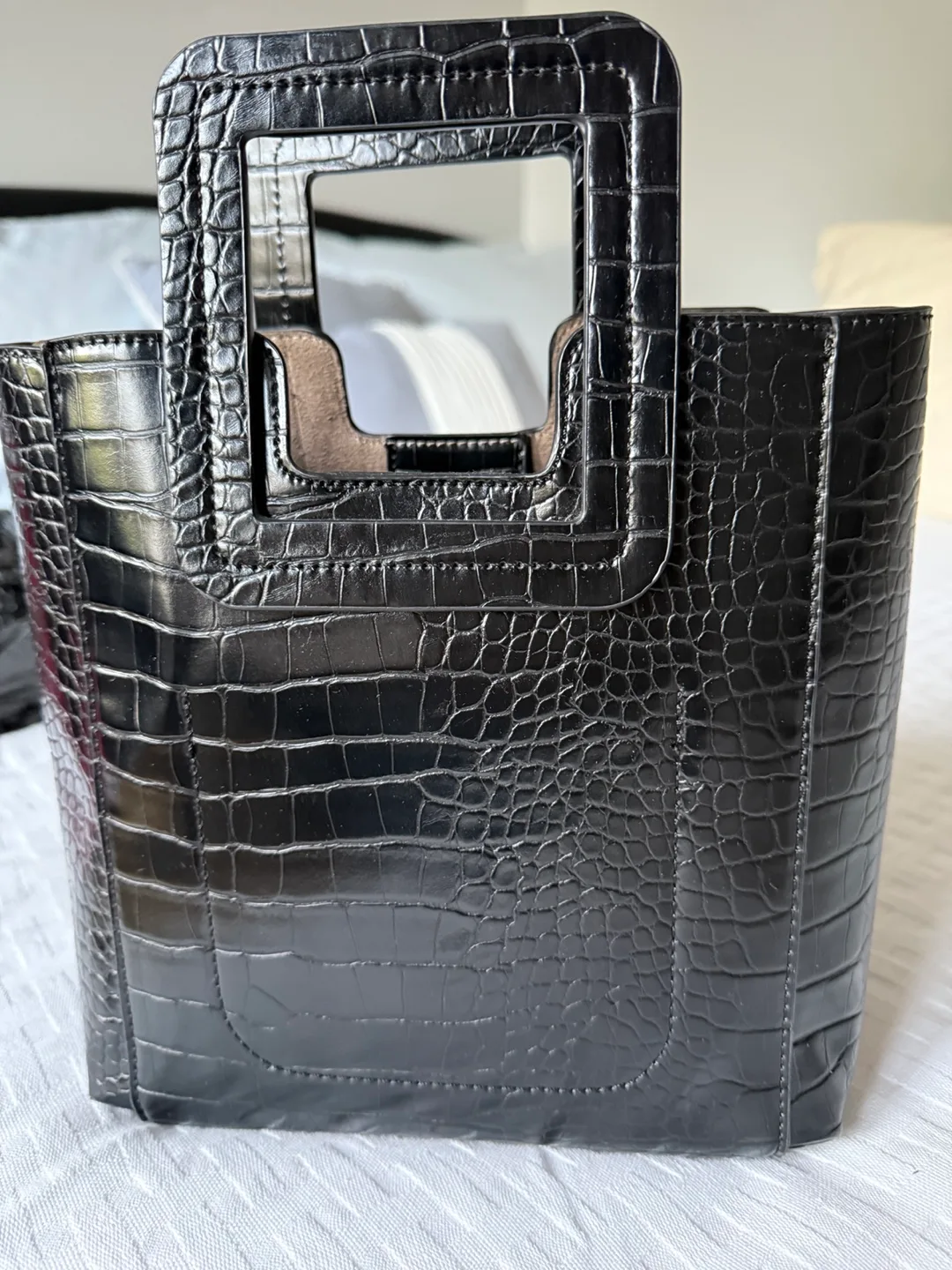 Top Handle Croc Embossed Bag - Black thumbnail
